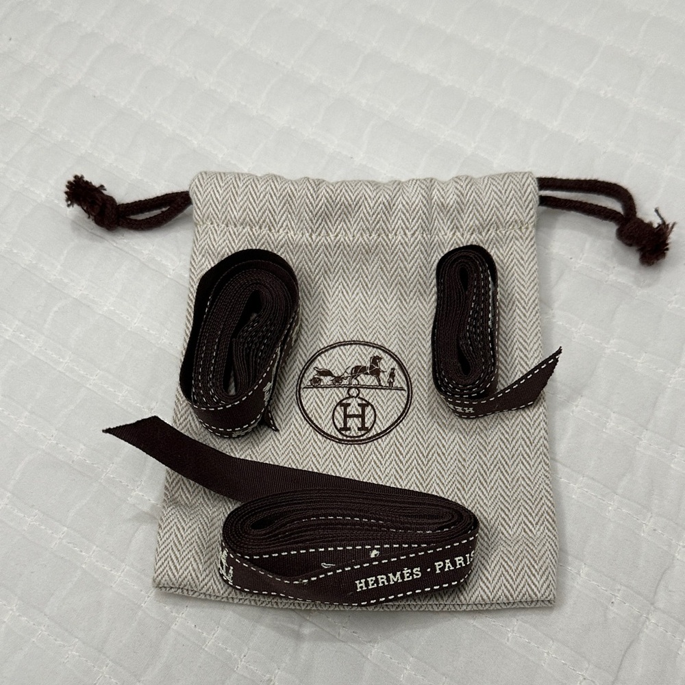 Hermes Beige and Brown Herringbone Belt Set